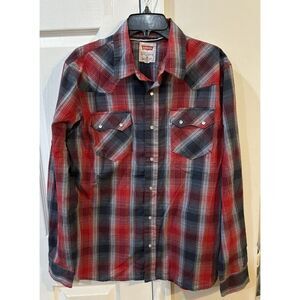 Levi's Men's Long‎ Sleeve Pearl Snap Shirt Sz M Plaid Pockets